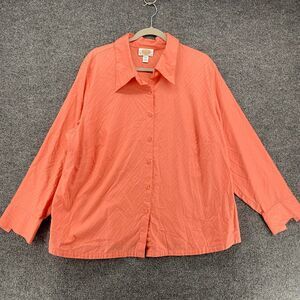 Talbots Blouse Top Womens 20W Orange Striped Button Up Long Sleeve Office Career